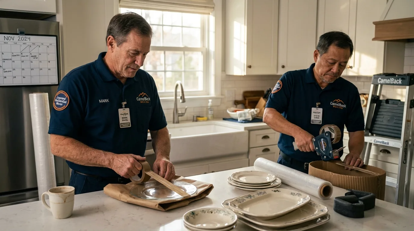 Professional crew packing kitchen dishware in Sallisaw, OK